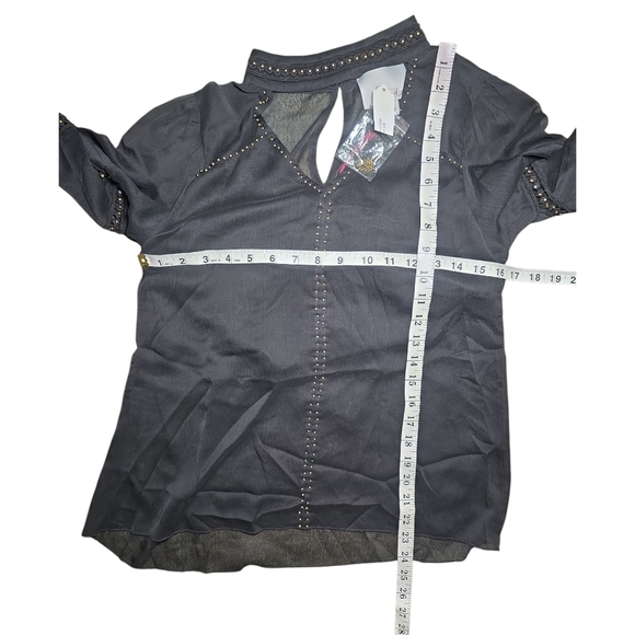 NWT Anthropologie Chole Oliver Black Embellished Blouse with Sheer Sleeves - Picture 4 of 5